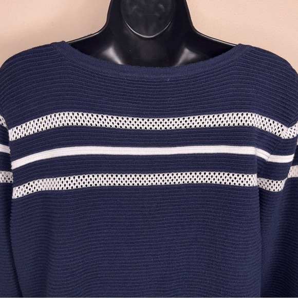 LARGE CHRISTOPHER AND BANKS NAVY BLUE WHITE KNIT TOP SWEATER COASTAL PREPPY - Picture 8 of 10